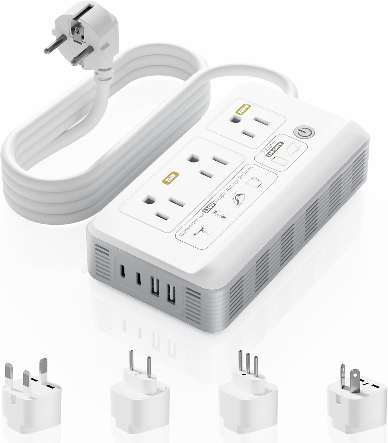 Mapambo 2000W Voltage Converter US to Europe, 7 in 1 Converter for European Travel, 220v to 110v Converter for International Travels (White)